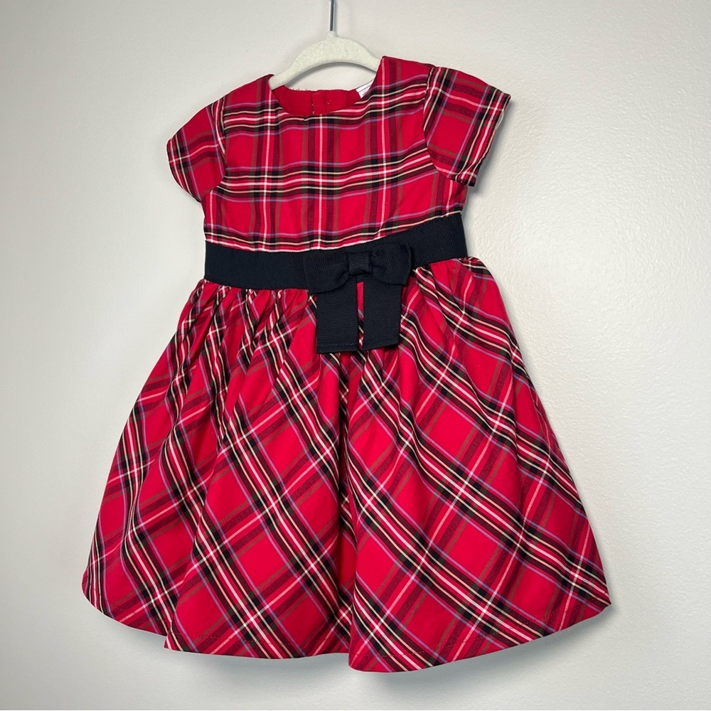 Carters Baby Girl 9M Red Tartan Plaid Dress Black Bow Waistband Tulle UnderSkirt - Picture 2 of 10